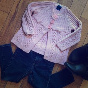 Pink cable-knit 3-button sweater